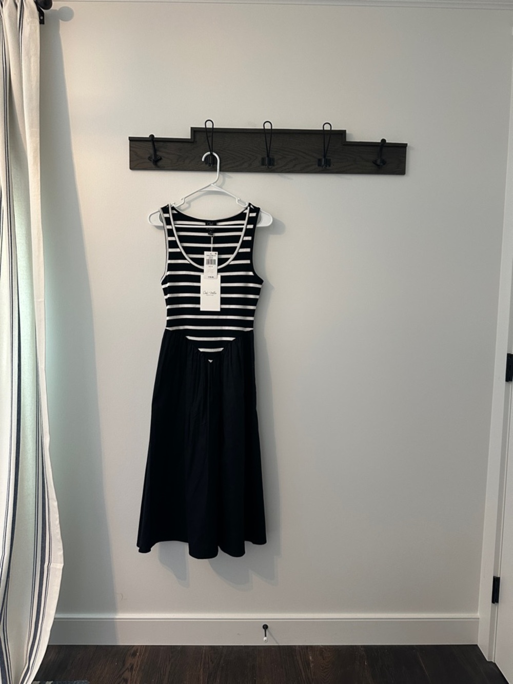 Striped Tank Top Black Midi Dress - Black & White